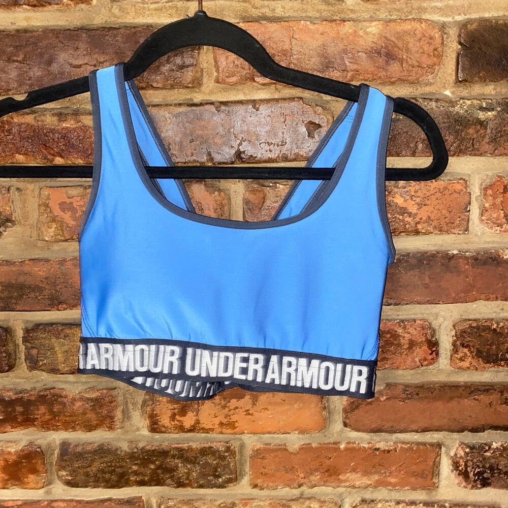 Under Armour Blue Criss Cross Black Mid Support Sports Bra Women's Size Small